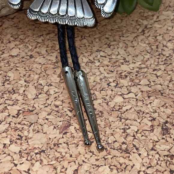 Unique Thunderbird T-Bird White Blue Turquoise Concho Lariat Bolo Tie Wedding - Picture 7 of 16